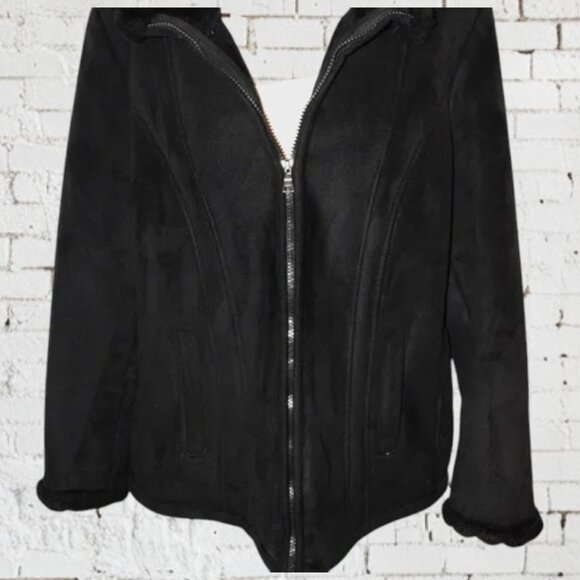 Croft & Barrow Vegan Leather & Fur Zip Front Coat - Picture 2 of 5